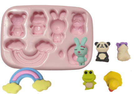 MOLDE SILICONE MODELO BICHINHOS E ARCO-ÍRIS